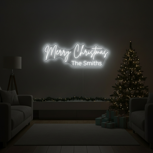 Merry Christmas Family Name LED Neon Sign