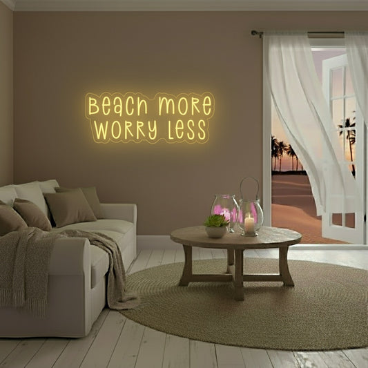 Beach More Worry Less LED Neon Sign, Beach Theme Neon Sign