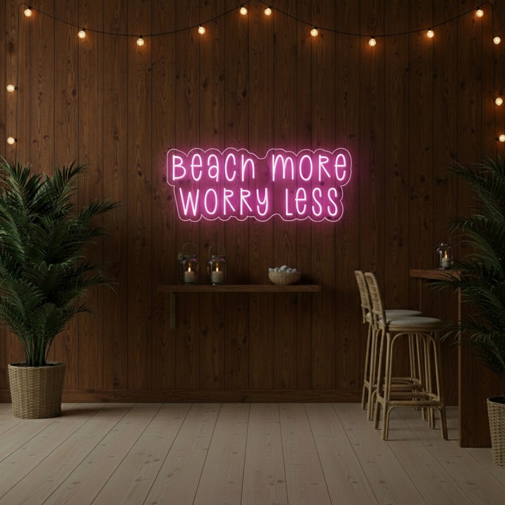 Beach More Worry Less LED Neon Sign, Beach Theme Neon Sign