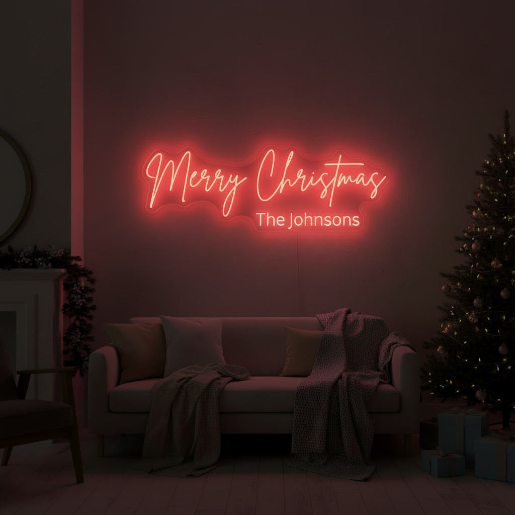 Merry Christmas Family Name LED Neon Sign