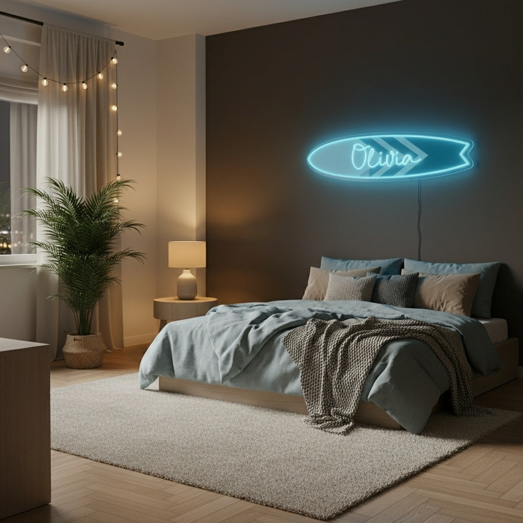 Custom Name Surfboard LED Neon Sign, Beach Theme Neon Sign