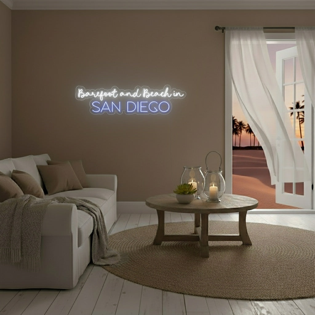 Custom City Barefoot and Beach LED Neon Sign, Beach Theme Neon Sign