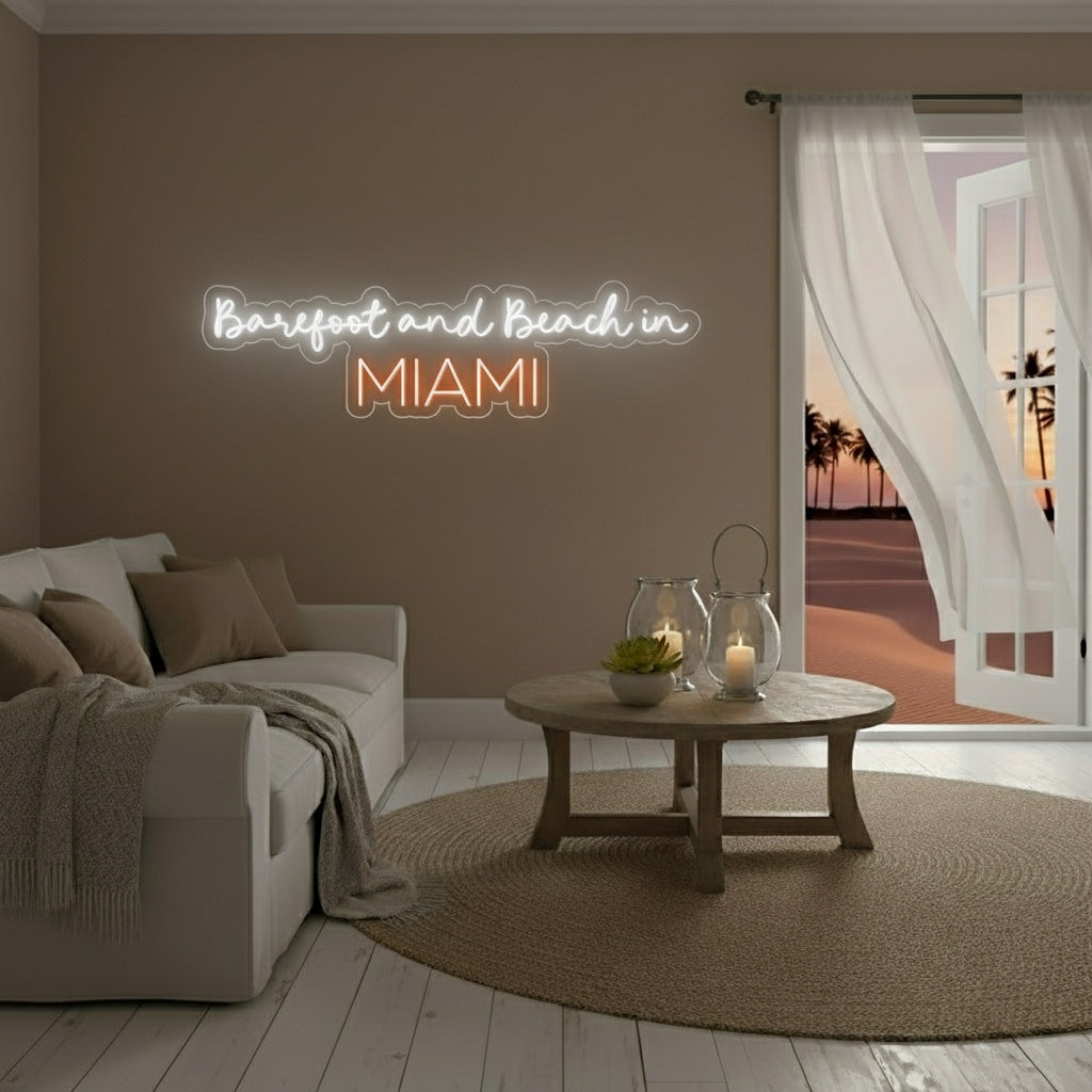 Custom City Barefoot and Beach LED Neon Sign, Beach Theme Neon Sign