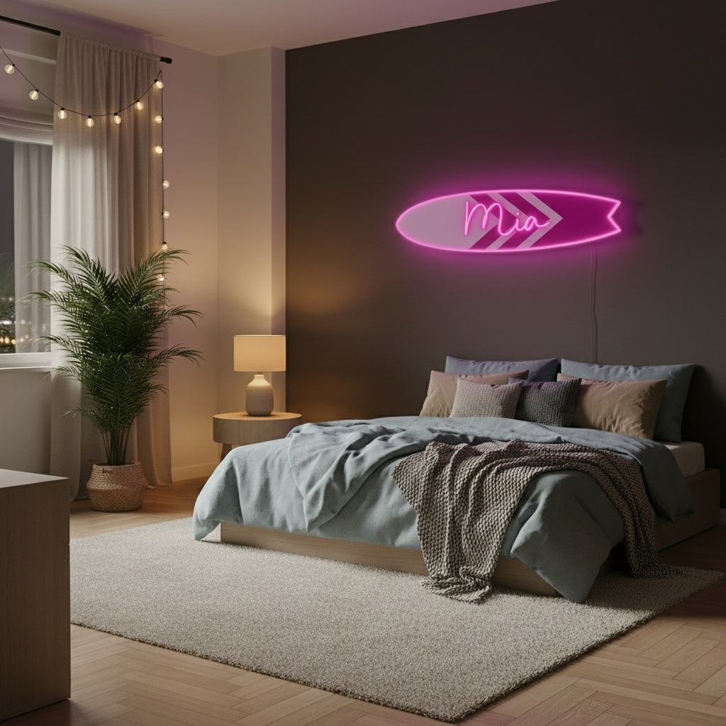 Custom Name Surfboard LED Neon Sign, Beach Theme Neon Sign